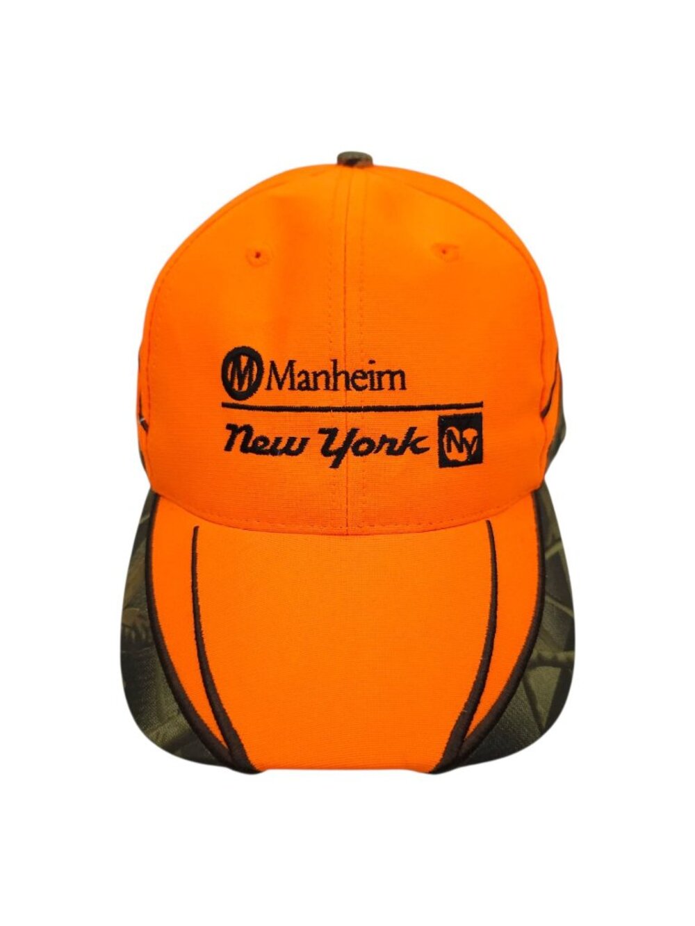 Manheim New York Hat Camo Blaze Orange Strapback Trucker Cap Auto Auction Gorp